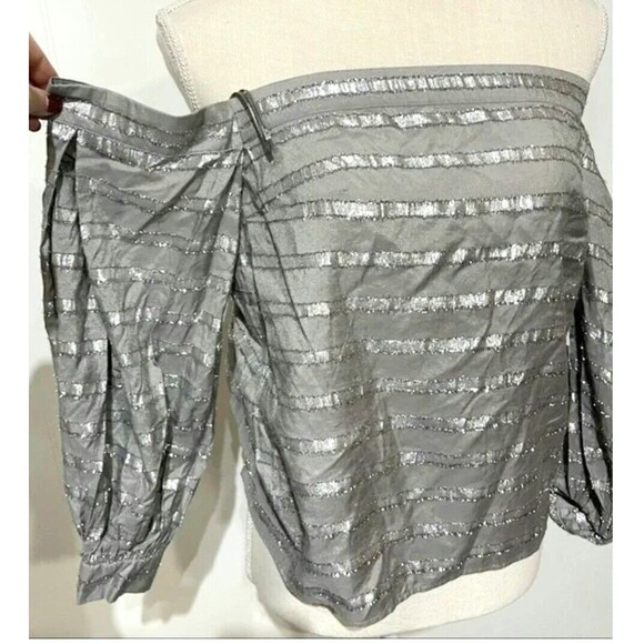1. State Twilight Hour Metallic Stripe Off Shoulder Blouse Top NWT Size Small - Picture 3 of 6